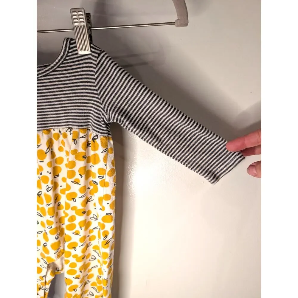 Tea Collection Baby Romper 6-9M Gray Stripe Lemon Print Long Sleeve Cotton
